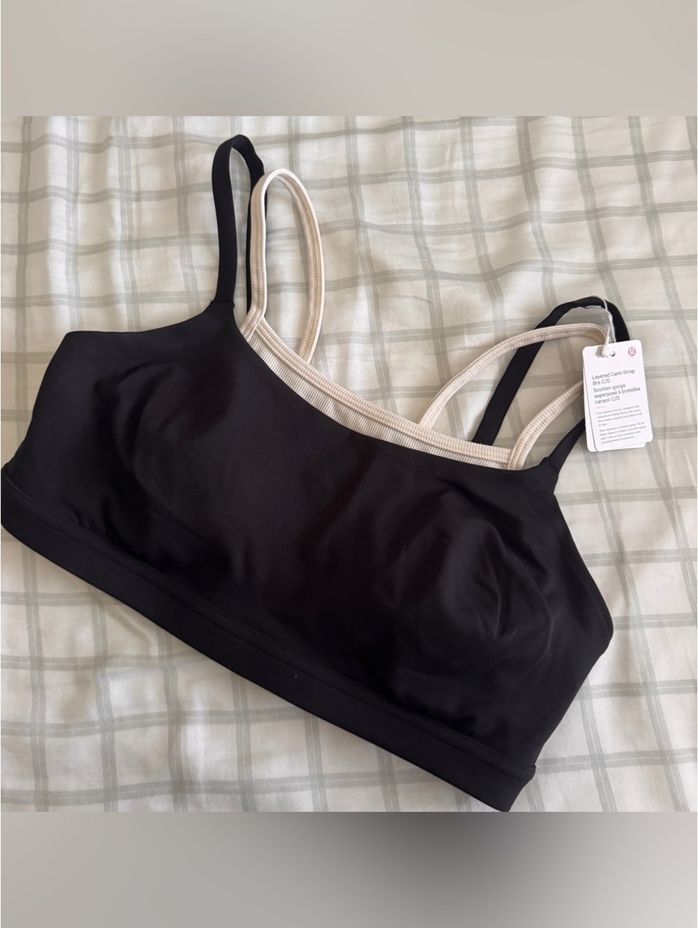🆕🖤 Lululemon Layered Cami Strap Bra C/D - Black / Light Ivory - Picture 3 of 7
